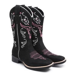 Bota Texana em Couro - 299 Preto Rosa - PESSONI