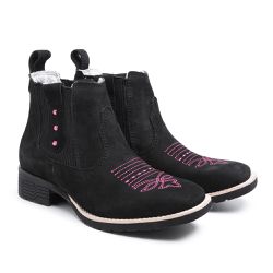 Botina Texana Country em Couro - 293 Preto Rosa - PESSONI