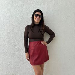 Saia Feminina Couro - Cherry - XICA STORE