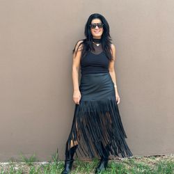 Saia Feminina Midi Franjas -... - XICA STORE