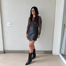 Saia Feminina Couro - Preta - XICA STORE