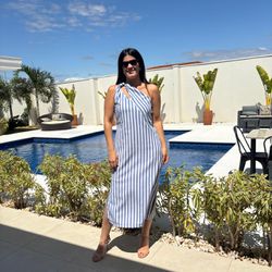 Vestido Feminino Linho Listr... - XICA STORE