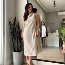 Vestido Feminino Linho Listr... - XICA STORE