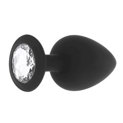 PLUG ANAL DE SILICONE PRETO G PEDRA TRANSPARENTE -... - YESSEXSHOP