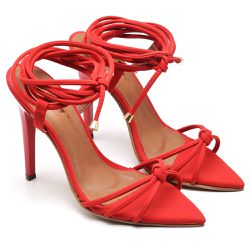 SANDÁLIA SALTO ALTO BICO FOLHA NOBUCK VERMELHO - V... - ZAFREM