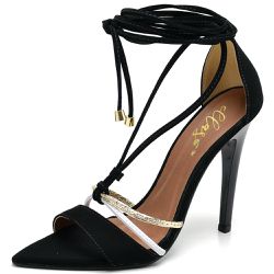 SANDÁLIA SALTO ALTO BICO FOLHA NOBUCK PRETO - SAND... - ZAFREM