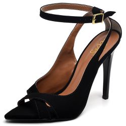 SANDÁLIA SALTO ALTO BICO FOLHA NOBUCK PRETO - SAND... - ZAFREM