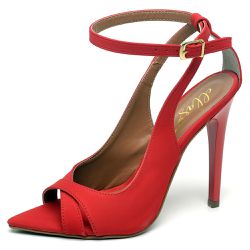 SANDÁLIA SALTO ALTO BICO FOLHA NOBUCK VERMELHO - S... - ZAFREM