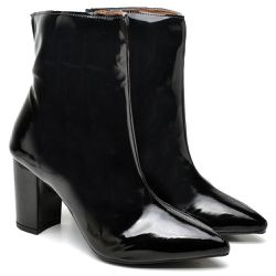 BOTA CANO CURTO SALTO GROSSO MÉDIO VERNIZ PRETO - ... - ZAFREM