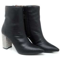 BOTA CANO CURTO SALTO MÉDIO COM STRASS NAPA PRETO ... - ZAFREM