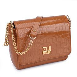Bolsa Flap Croco Verniz Caramelo Zuí Brasil Nova C... - ZUÍ BRASIL