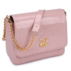 Bolsa Flap Croco Verniz Rosa Zuí Brasil Nova Coleç... - ZUÍ BRASIL