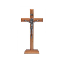 Crucifixo Mesa e Parede -Madeira com Medalha de Sã... - Betânia Loja Católica 
