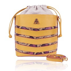 Bolsa Mondrian Couro Amarelo e Snake Pink Bucket Bag - CAMPEZZO