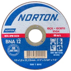 Disco de corte para inox 115 x 1,0 x 22,23 mm - BNA12 Norton - CONSTRUTINTAS