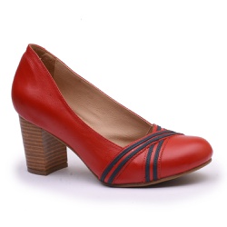 Sapato Feminino Retrô Luka Couro Legítimo Vermelho/Marinho - KRN SHOES | Calçados Casuais