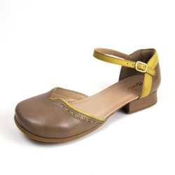 Sapato Feminino em Couro Legítimo Taupe Amarelo - KRN SHOES | Calçados Casuais