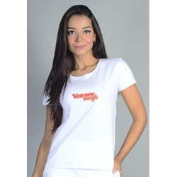 T-Shirt Básica Lisa com Silk em Algodão - BRANCO -... - FRELITH
