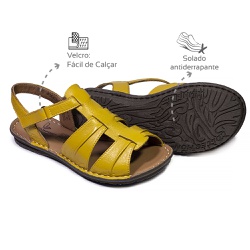 Sandália com Velcro couro Amarelo Levecomfort - 1... - Levecomfort Calçados