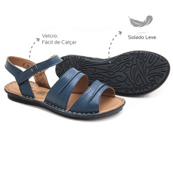 Sandália com Velcro couro Marinho Levecomfort - 1... - Levecomfort Calçados