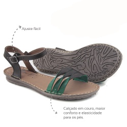 Sandália em couro Café Verde Copia - 10601 - Levecomfort Calçados