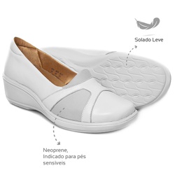 Sapato Feminino Confortável com Neoprene Branco Le... - Levecomfort Calçados