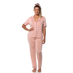 Pijama Americano Longo Feminino Estampado Rosa - 8... - Loik