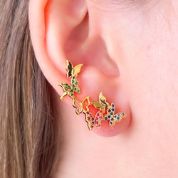 Ear cuff borboletas cravejadas coloridas - B4118 - Lojas das Revendedoras