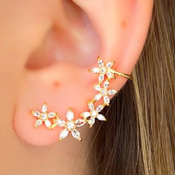 Ear cuff com flores na zircônia unitário - B9048 - Lojas das Revendedoras