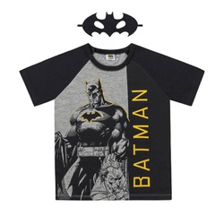 Camiseta Infantil Com Máscara do Batman Cinza 