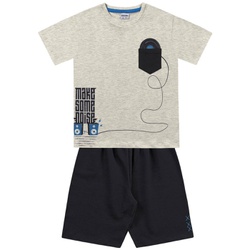 Conjunto Infantil de Menino Fakini Camiseta Musica + Bermuda Moletinho 