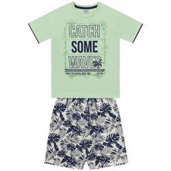 Conjunto Infantil de Menino Fakini Camiseta Verde + Bermuda Catch Waves