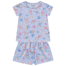Conjunto Pijama Infantil de Menina Verão Blusa + Short Azul