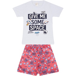 Conjunto Infantil Verão Menino Camiseta Branca Space e Bermuda Vermelha