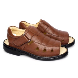 Sandália Masculina em Couro Conforto Tipo Anti Estresse - Chocolate - FB659CH - Pé Relax Sapatos Confortáveis