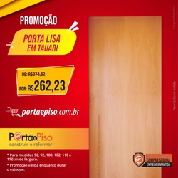 Folha de Porta Lisa em Tauari (verniz) - 90/92/100... - Porta & Piso
