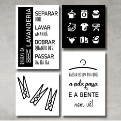 Kit 4 Placas Decorativos Lavanderia - Q! Bacana