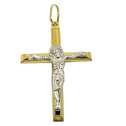 Crucifixo Grande com Cristo em Ouro Branco e Amare... - RDJ JÓIAS