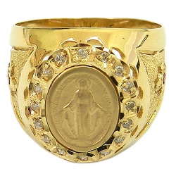 Anel Nossa Senhora das Graças em Ouro com Brilhantes e Rubis - J03001200 - RDJ JÓIAS
