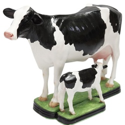Escultura Miniatura de Vaca e Bezerro Holandesa - Selaria Pinheiro
