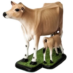 Escultura Miniatura de Vaca e Bezerro Jersey - Selaria Pinheiro