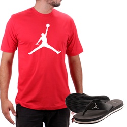 Kit Camiseta Algodão + Chinelo Jordan Vermelho - Top Franca Shoes | Calçados confortáveis em Couro