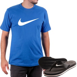 Kit Camiseta Algodão + Chinelo Nike Azul - Top Franca Shoes | Calçados confortáveis em Couro