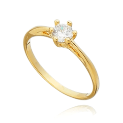 Anel Solitario Em Ouro 18k Com Pedra E ZIrconia Di... - Almeida Prada