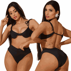 Biquíni Retrô com Calcinha Hot Pant - 5004 - Preto... - Amaresia Moda Praia