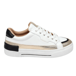 Tênis Casual Lanes Couro Branco/Ouro - TN15dourado - AMARENA SHOES