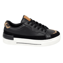 Tênis Casual Lanes Couro Preto/Onça - TN15preto/on... - AMARENA SHOES