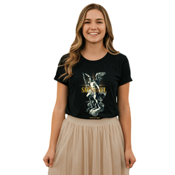 Camiseta Católica Arcanjo São Miguel Feminina Lanç... - Amiguinhos do Céu
