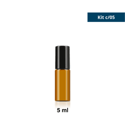 Frasco de Vidro Âmbar Roll-on Fino 05ml Kit c/5 - Preto - Aroma Acessórios