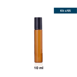 Frasco de Vidro Âmbar Roll-on Fino 10ml Kit c/5 - Preto - Aroma Acessórios